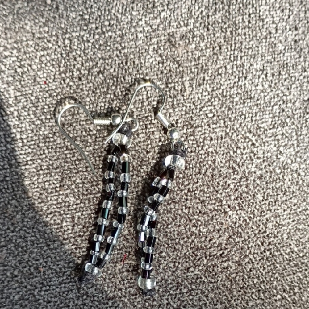 Elegant Black and Silver Beaded Earrings